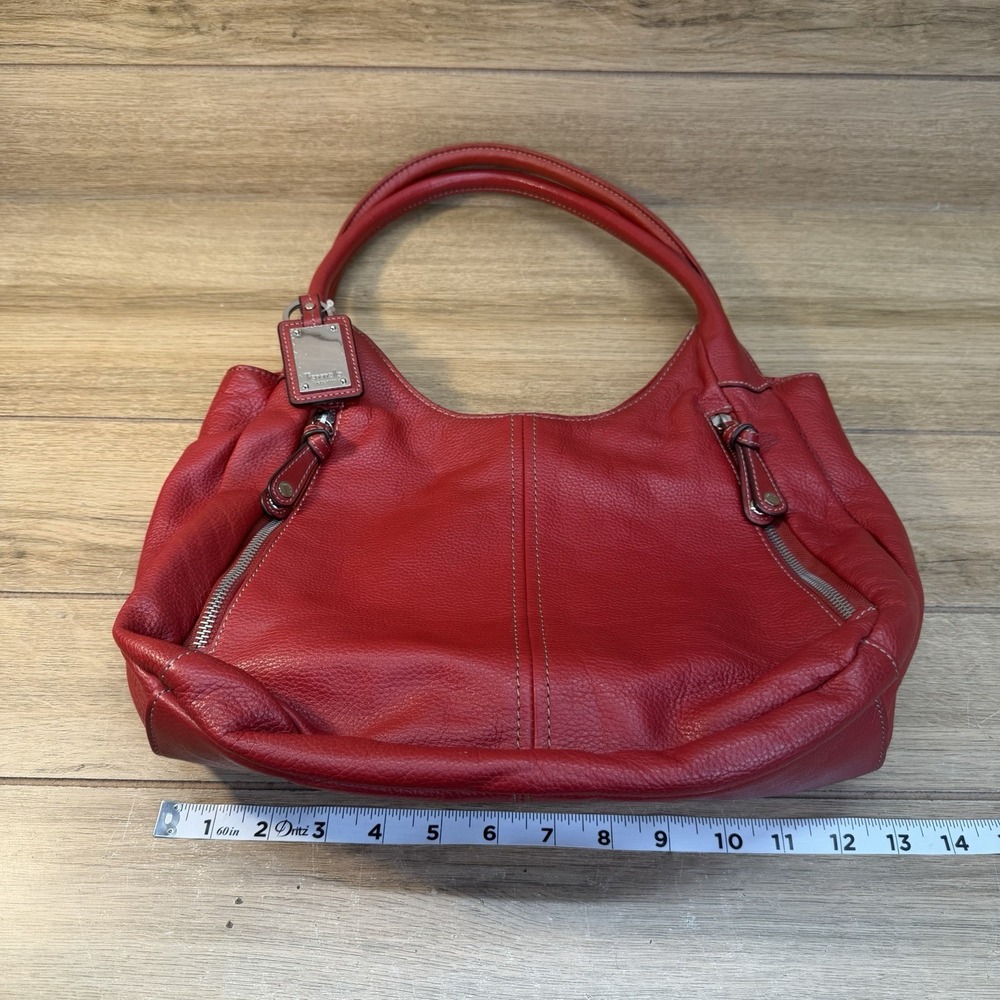 Vintage Tignanello Bright Cherry Red Pebbled Leather Shoulder Bag Purse Hobo - Picture 14 of 16